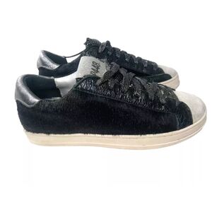P448 John Calf Hair Lace Up Sneakers Women's Size 6 Shoes EU 36 Black